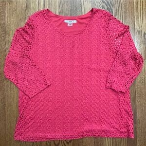 **4/$12** Alia 3/4 Sleeve Fuchsia Pink Lace Shirt Lined Size XL